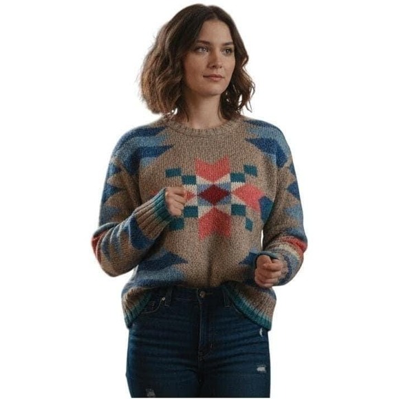 Rare Polo Ralph Lauren Aztec Flower Intarsia Sweater S Beige Multi Unisex $425 - Picture 3 of 14